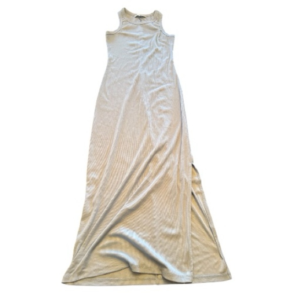 HYFVE light blue ribbed maxi dress sleeveless front slit bodycon